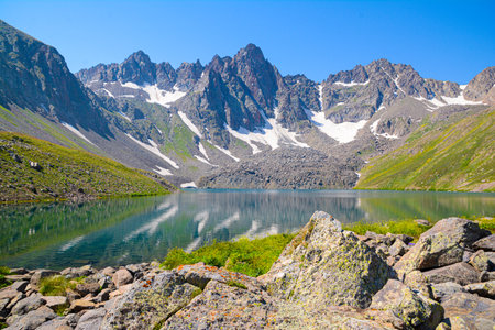 Beautiful mountain lake in summer. Armenia, Syunikの写真素材