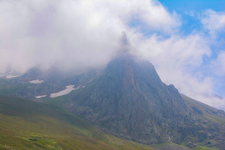 Beautiful mountain landscape with clouds and blue sky. Armenia