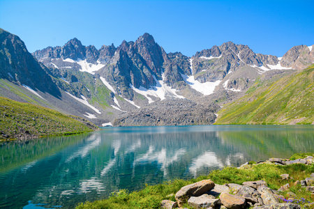 Beautiful mountain lake in the Caucasus mountains, Armeniaの写真素材