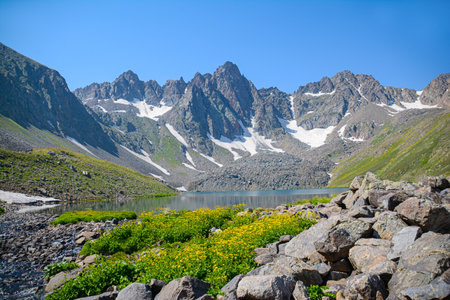 Beautiful mountain lake in the mountains. Altai, Siberia, Russiaの写真素材