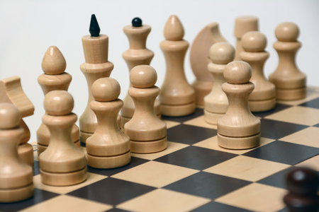 Chess pieces on a chessboard, close-up, selective focusの写真素材