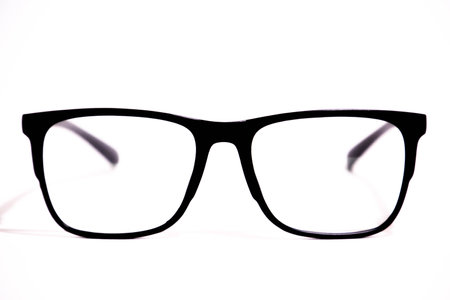 Black eye glasses isolated on a white background. Close-up.の写真素材