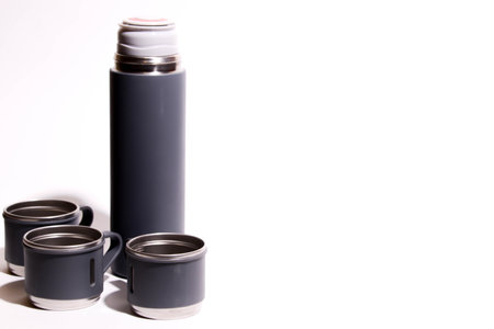 vacuum flask isolated on white background with copy space for textの写真素材