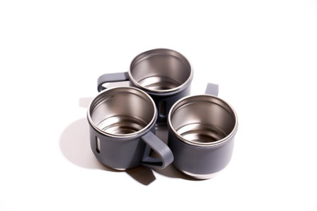 Three cups on a white background. View from above.の写真素材