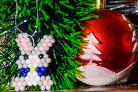 Christmas ornaments on the Christmas tree. New Year's toys.の写真素材