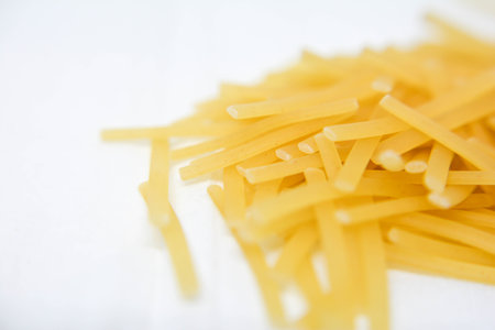 Pasta on a white background. Close-up. Selective focus.の写真素材