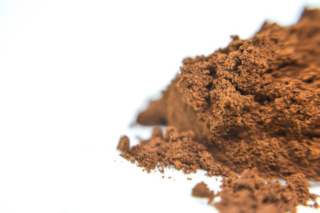 Cocoa powder isolated on white background. Selective focus.の写真素材