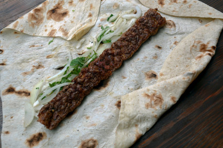 Turkish and Arabic Traditional Ramadan Kebab with Lahmacunの写真素材