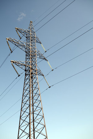 high voltage post High-voltage tower sky background. electricity postの写真素材