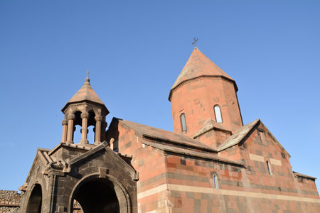 Monastery in the middle of the mountains. Armenian Apostolic Church Khor Virap. Church in the middle of the fortress. Armenian architecureの写真素材