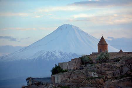 Mount Ararat in the morning, Armenia. View of Mount Ararat. Khor Virap monasteryの写真素材