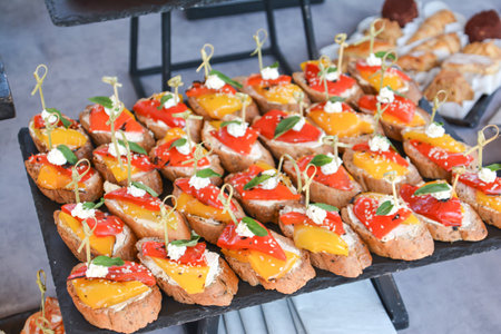 catering food, canape or canape at buffet restaurantの写真素材