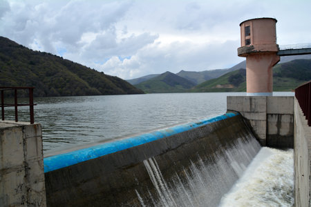 Dam in the Pyrenees, Occitanie in south of Franceの写真素材