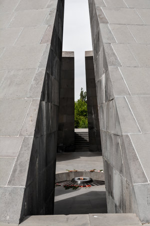 Armenian genocide memorial complex in Yerevan, Armenia. The Armenian Genocide Memorial and Museum,...