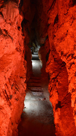 Stalactites and stalagmites in the underground caveの写真素材