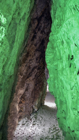 Inside view of beautiful green caveの写真素材
