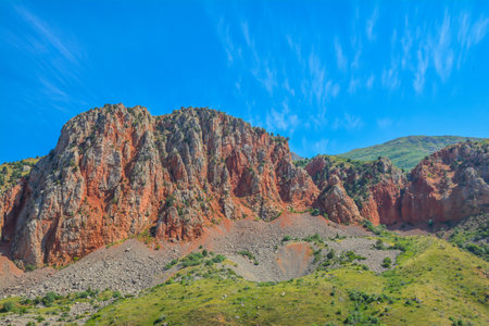Beautiful landscape with red rocks and blue sky. Armeniaの写真素材