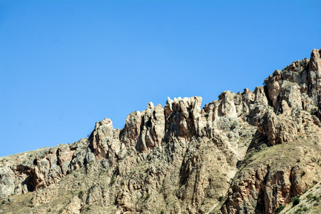 Rocky mountains against the blue sky. Tenerife, Canary Islands, Spainの写真素材