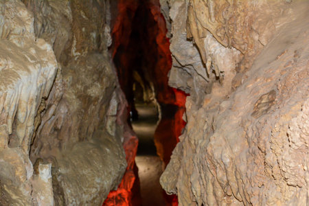 Stalactites and stalagmites in an underground cave.の写真素材