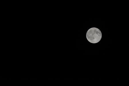 Full moon in the night sky with black background, space for text