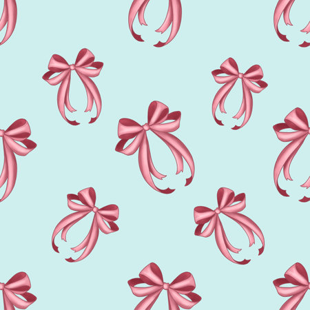 Pink Big Bow on Blue Background Seamless Patternの写真素材