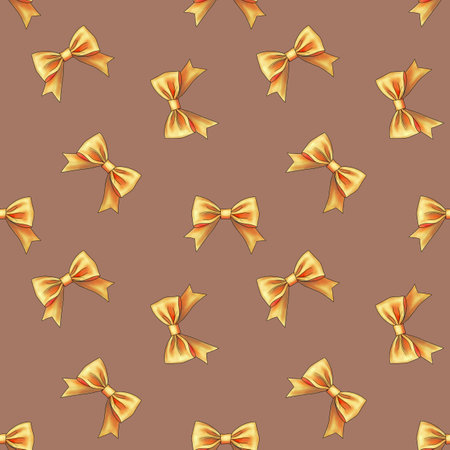 Golden Bow Seamless Pattern on Mocha Mousse Backgroundの写真素材