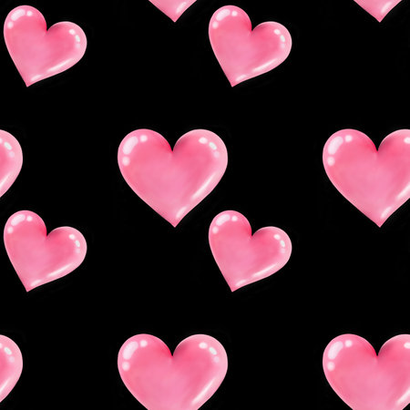 Pink Heart Seamless Pattern on Black Background