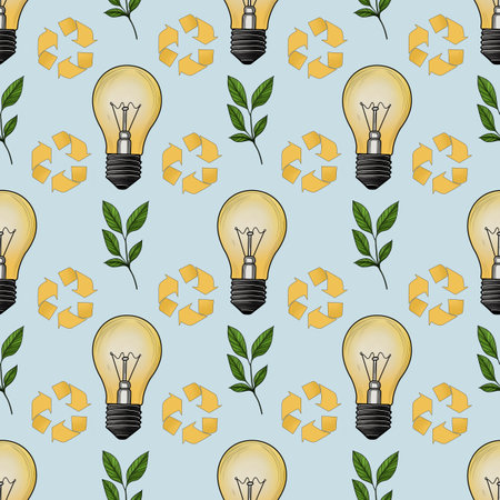 Bright Ideas Green Actions Small Seamless Pattern on Pastel Blue Backgroundの写真素材