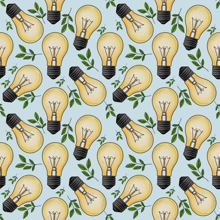 Green Energy Small Seamless Pattern on Pastel Blue Backgroundの写真素材