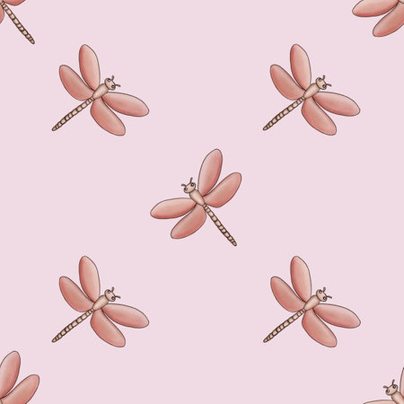 Seamless Pattern Cute Dragonfly Big Cross Design on Pastel Pink Backgroundの写真素材