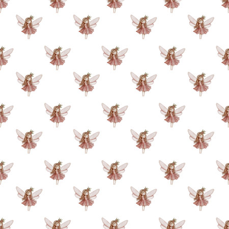 Seamless Pattern Cute Fairy Small Design on White Backgroundの写真素材