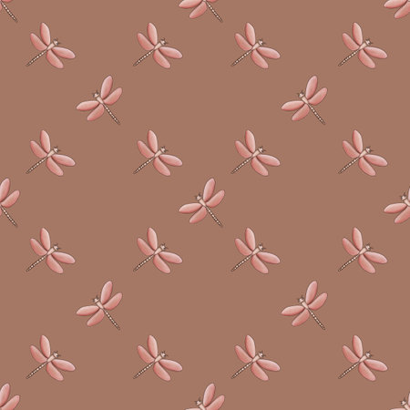 Seamless Pattern Cute Dragonfly Small Cross Design on Mocha Mousse Backgroundの写真素材