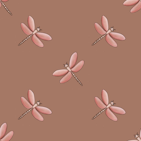 Seamless Pattern Cute Dragonfly Big Cross Design on Mocha Mousse Backgroundの写真素材