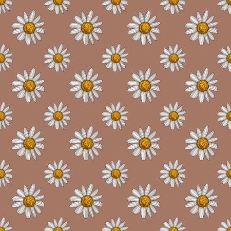 Seamless Pattern Chamomile Small Design on Mocha Mousse Backgroundの写真素材