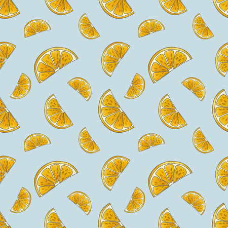 Seamless Pattern Lemon Slice Small Design on Pastel Blue Background
