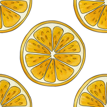 Seamless Pattern Round Lemon Slice Big Design on White Backgroundの写真素材