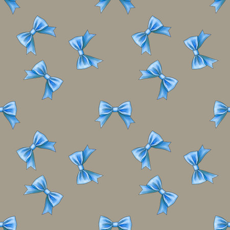 Seamless Pattern Blue Bow Elegant on Pastel Gray Backgroundの写真素材