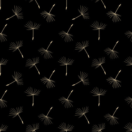 Seamless Pattern Milk Dandelions Flying Seed Small Design on Black Backgroundの写真素材
