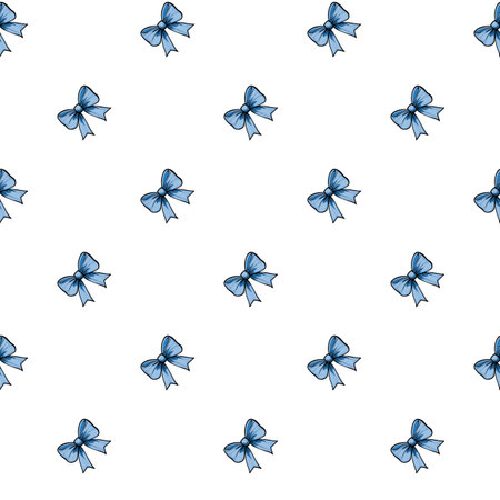 A vectors seamless pattern featuring small blue bows on a white background, creating a playful and cheerful design.のイラスト素材