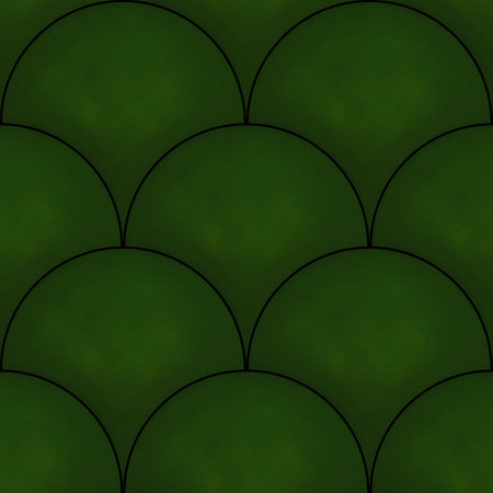 A seamless pattern featuring overlapping green semicircles with black outlines, creating a textured and layered effect. Ideal for backgrounds or textile designs.の写真素材