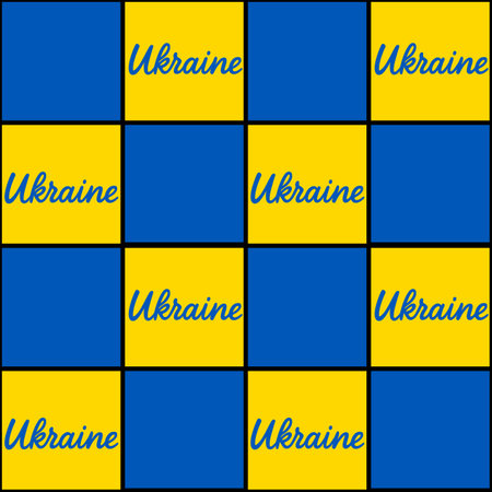 Seamless vector pattern featuring a checkerboard design in vibrant yellow and blue, with the word...