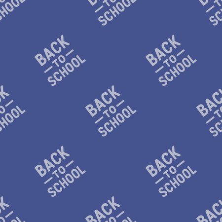 Seamless vector pattern featuring a repeating "Back to School" design in a stylish, slightly slanted, light-grey typography on a deep blue background, ideal for educational projects.のイラスト素材