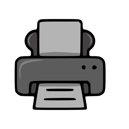 A simple vector illustration of a grayscale printer, featuring a minimalist design with bold outlines and subtle shading, ideal for office or technology-related projects.のイラスト素材