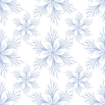 Seamless vector pattern of delicate light-blue stylized winter trees on white background, perfect for festive winter design projects.のイラスト素材