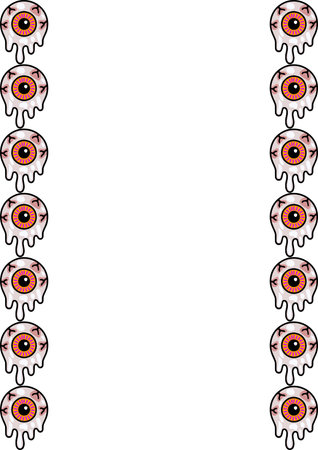 Spooky vector illustration of melting eyeballs forming a vertical border, perfect for Halloween designs or gothic-themed projects.のイラスト素材
