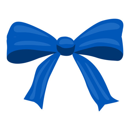A vibrant vector illustration of a single, bold blue ribbon bow, meticulously detailed with subtle shading and a glossy texture, ideal for festive designs or gift wrapping imagery.のイラスト素材