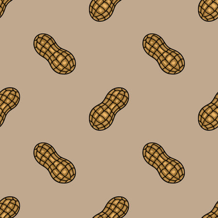Seamless vector pattern of hand-drawn peanuts in shell, showcasing a detailed textured design with...