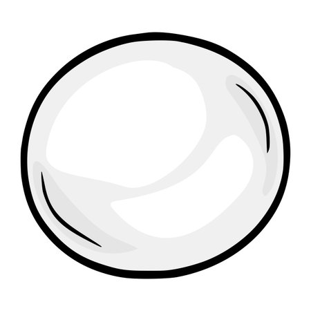 A vector illustration of a single Mozzarella cheese, with a grayscale color scheme and a thick black outline, showcasing a smooth, reflective surface texture, ideal for culinary designs.のイラスト素材