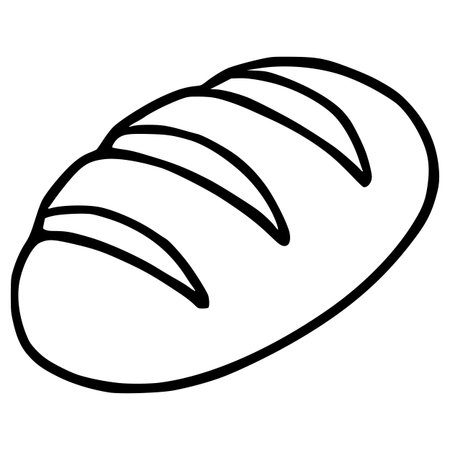 A vector illustration of a simple, hand-drawn style loaf of bread with four distinct score lines, presented in a clean, minimalist black and white aesthetic.のイラスト素材