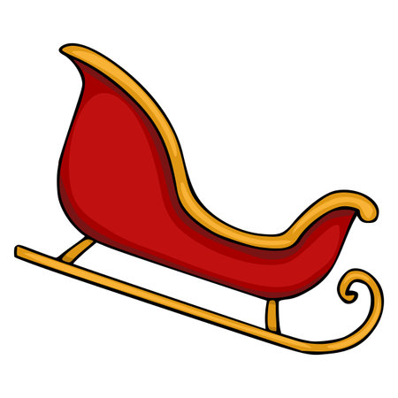 Festive red and gold Santa&#39;s sleigh vector illustration with smooth curves and bold outlines, perfect for holiday designs.のイラスト素材